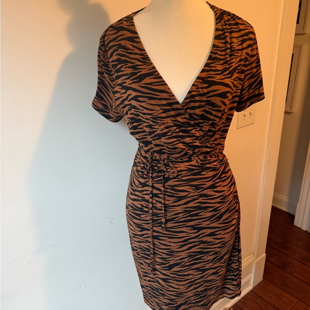 H&M Zebra Print Midi Dress - Black and Brown